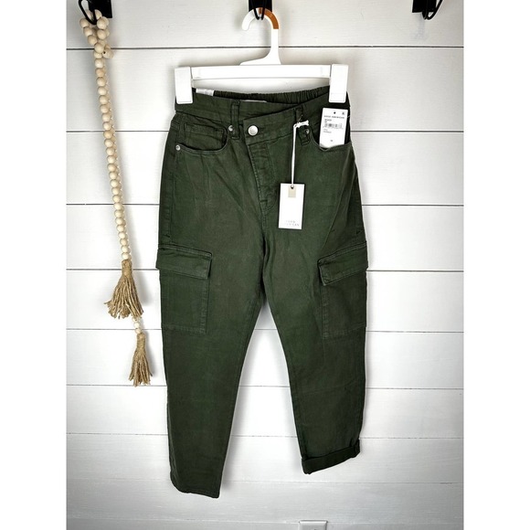 NWT Good American Army High Rise Straight Cuffed Jeans Fern - Picture 1 of 9